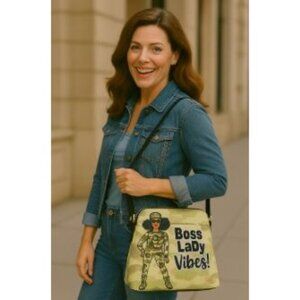 Boss Lady Vibes Camo Crossbody Travel Purse Bag Adjustable Strap Zipper Closure
